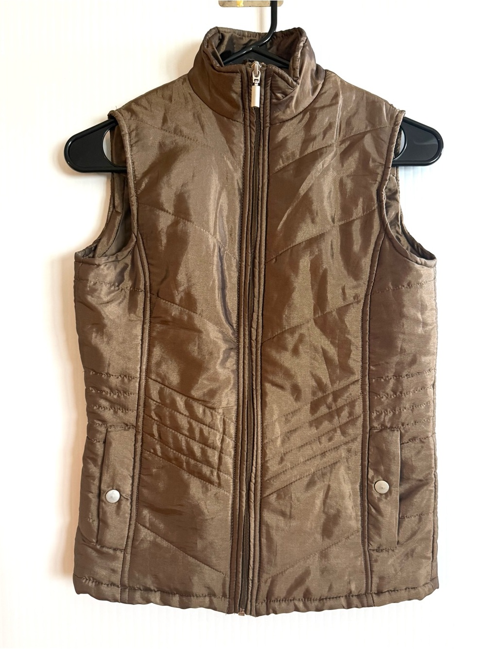 Jane Ashley Quilted Brown Zip-Up Vest